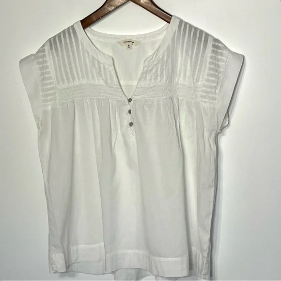 Lucky Brand white cap sleeve popover blouse, Pintuck detail. Relaxed fit Medium - Picture 2 of 5